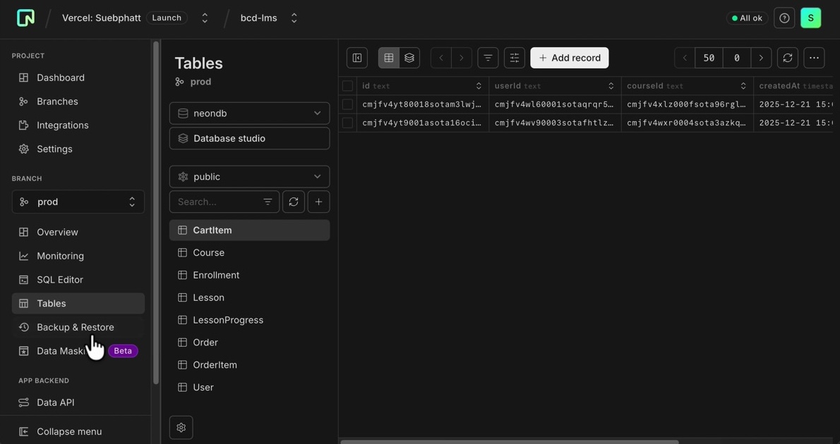 Neon + Prisma database